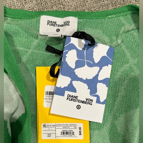 New Diane Von Furstenberg by Target V-Neck Ginkgo Long-Sleeve Sweater Wrap Top L - Picture 4 of 11